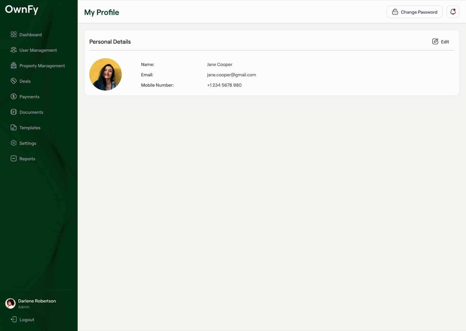 OwnFy admin dashboard