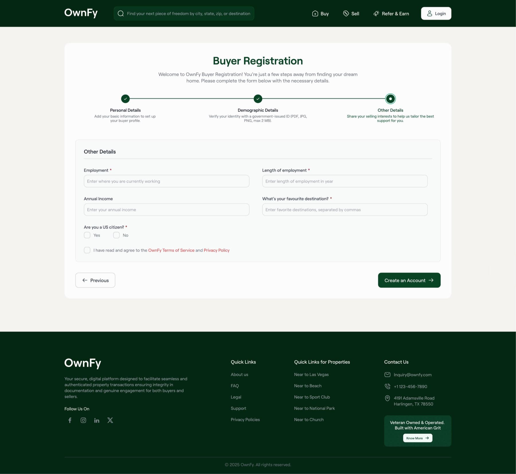 OwnFy buyer registration flow