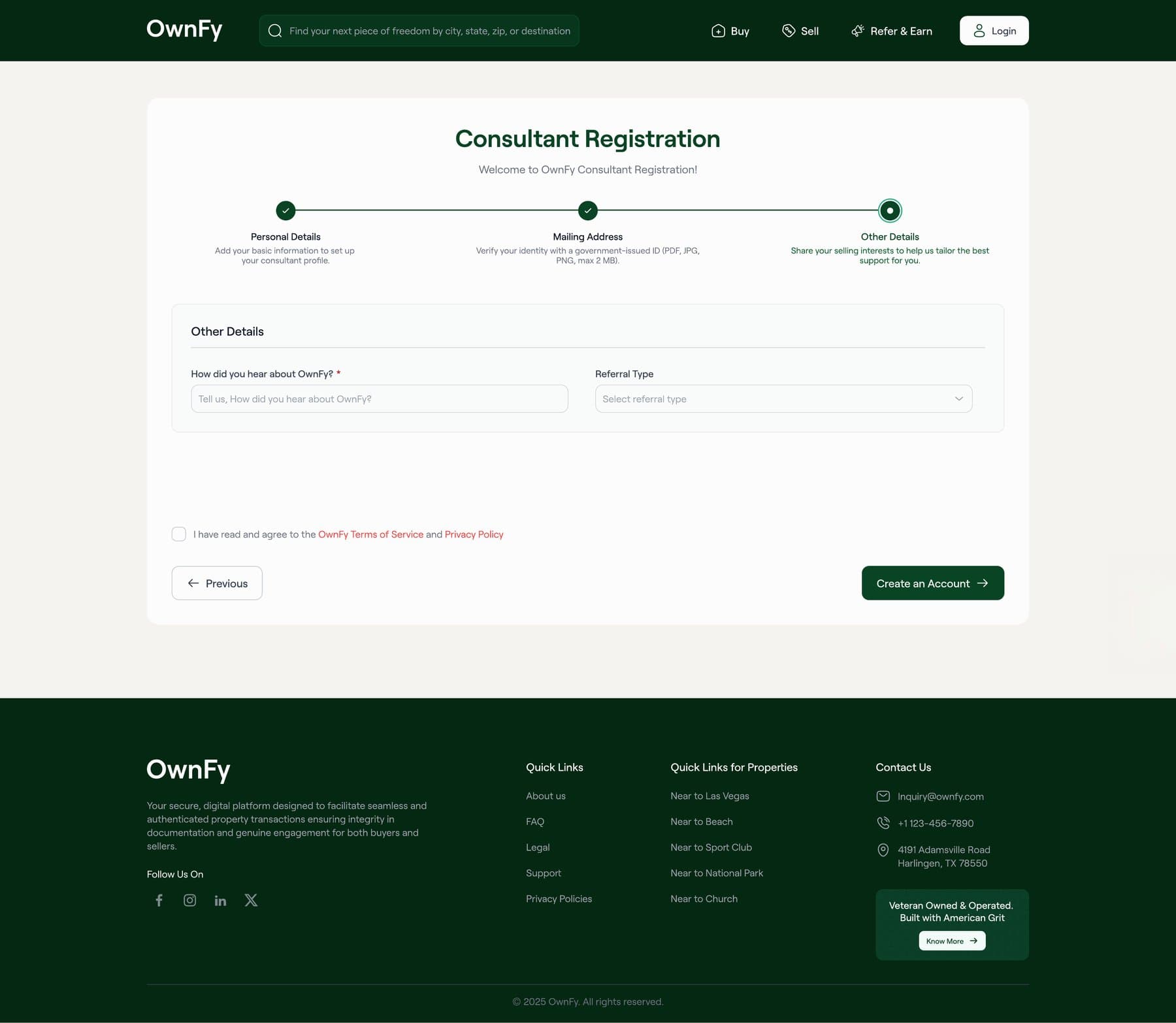 OwnFy referral consultant registration flow