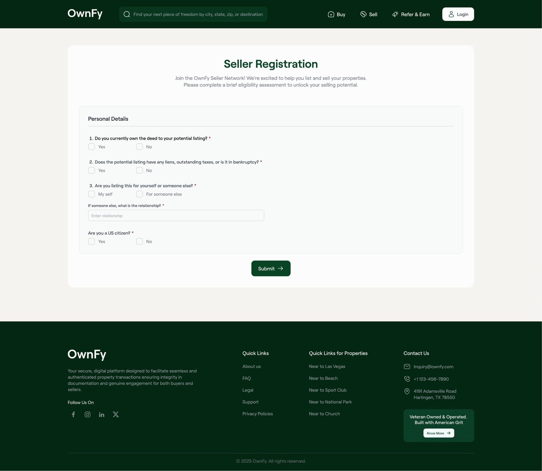 OwnFy seller registration flow