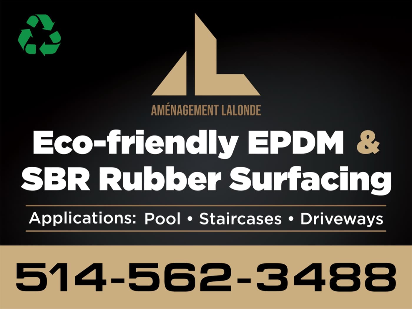 Yard sign for the EPDM/rubber-surfacing service line
