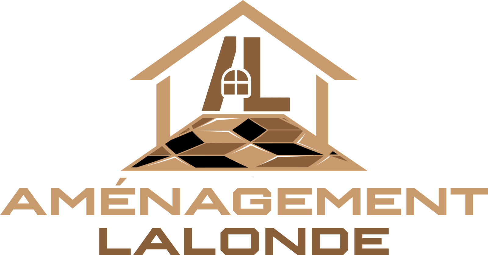 Aménagement Lalonde primary logo — house mark + AL monogram + stone-paving motif