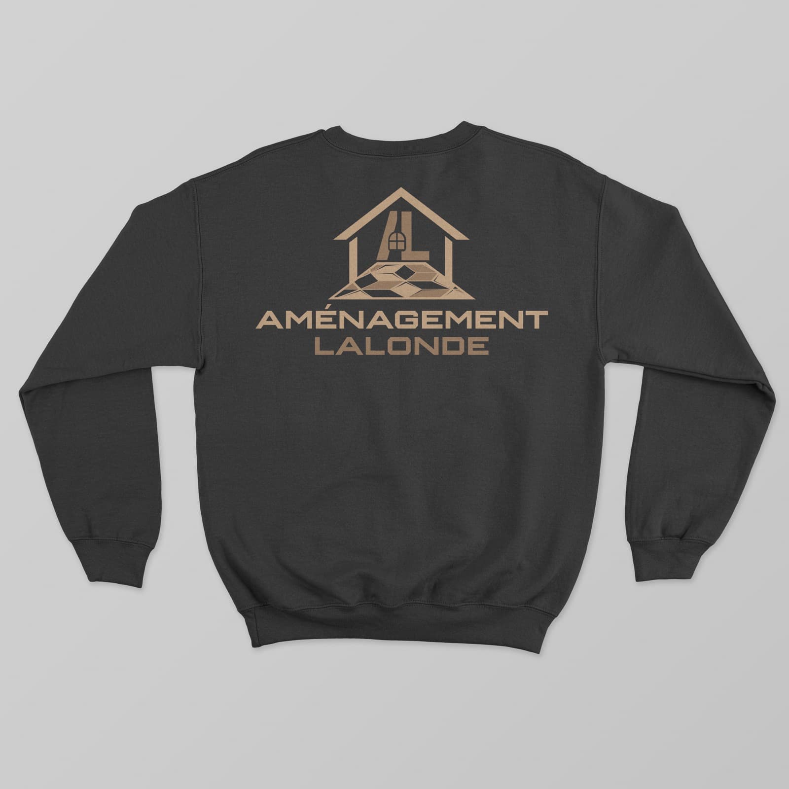 Branded crewneck, back, full logo lockup