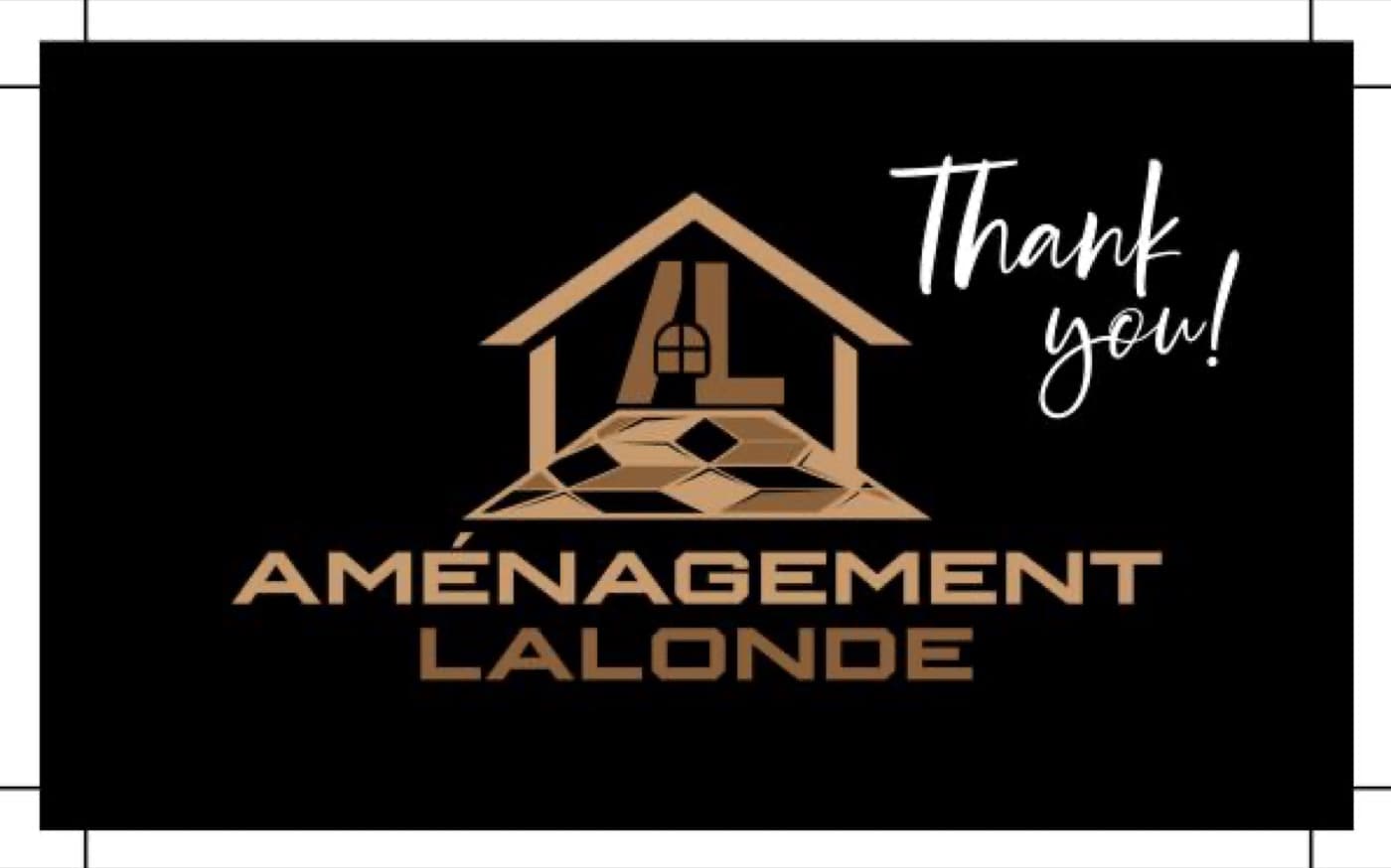 Aménagement Lalonde thank-you card, brand system applied