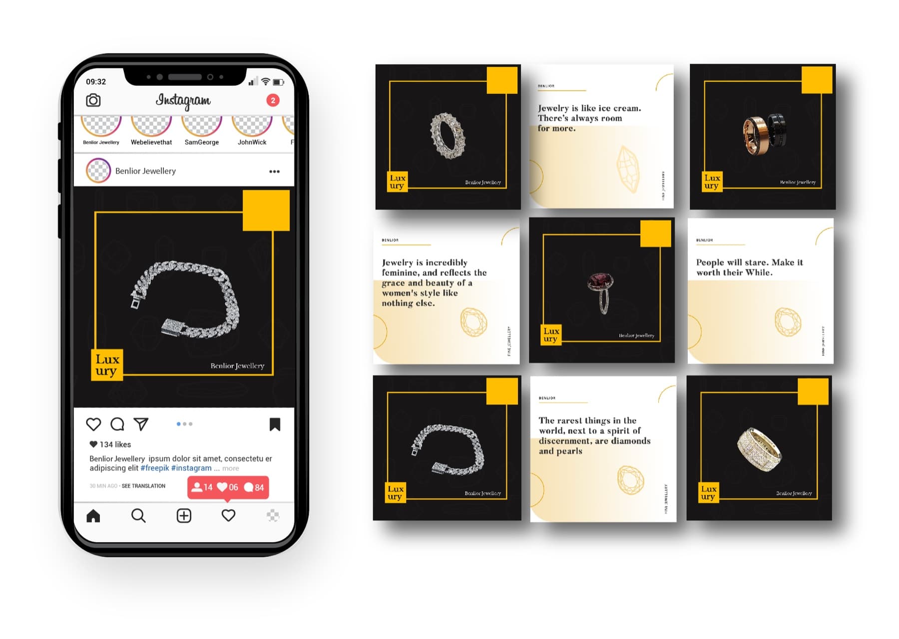 Benlior Jewellery Instagram feed template system