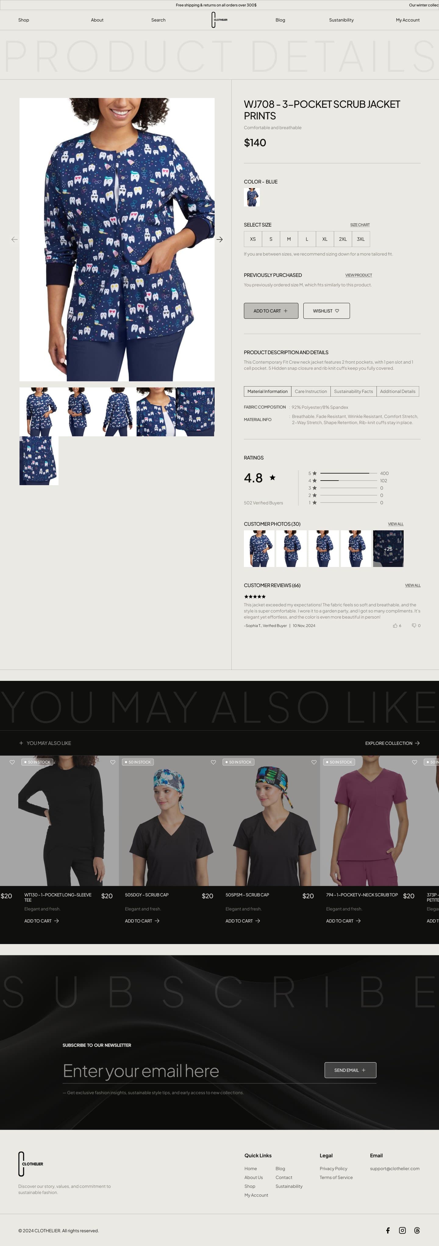 Clothelier product detail page, full page