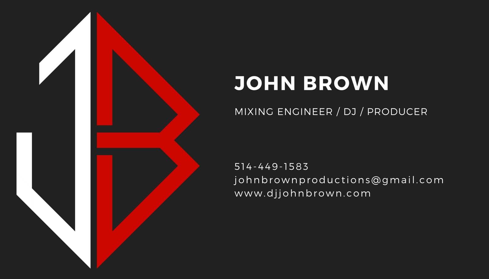 DJ John Brown business card — back