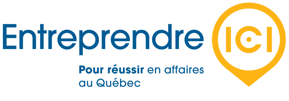 Entreprendre ici logo — wordmark with location-pin 'ICI' mark and 'Pour réussir en affaires au Québec' tagline