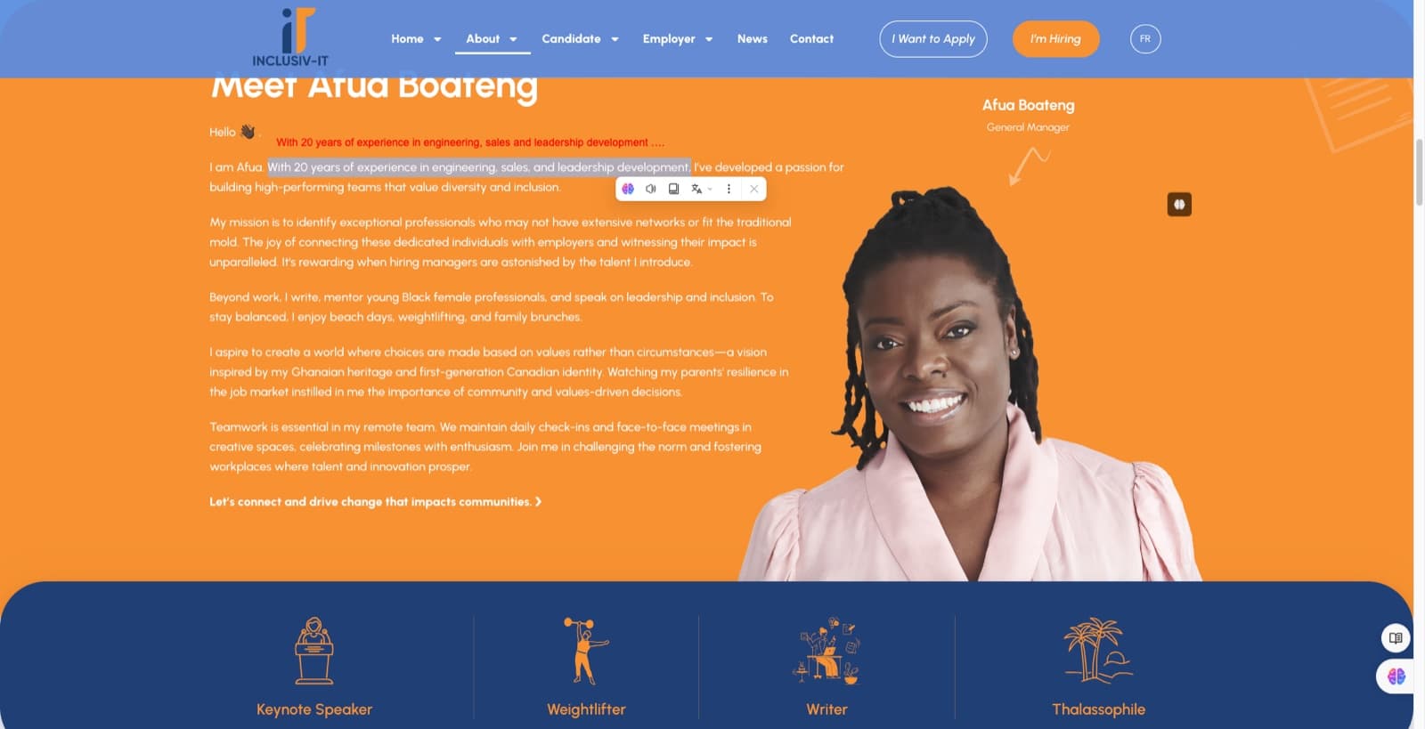 Inclusiv-IT website About Us page, diversity in IT recruitment