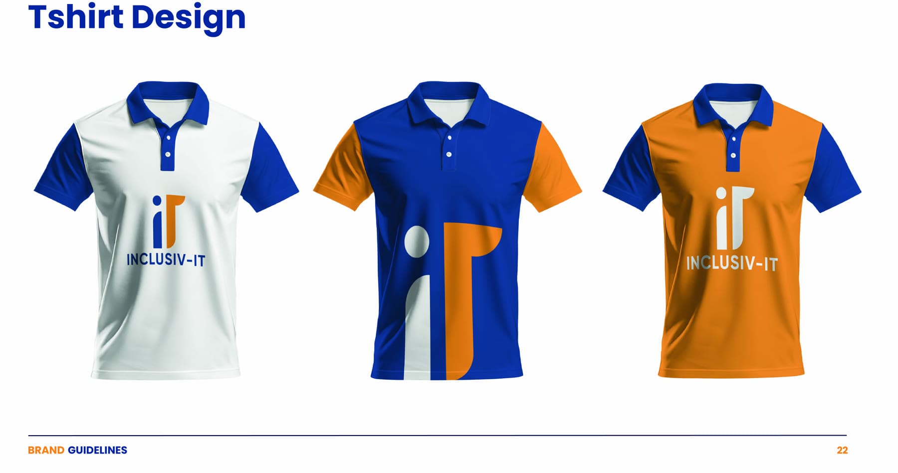 Inclusiv-IT branded polo shirt merch, three colorways