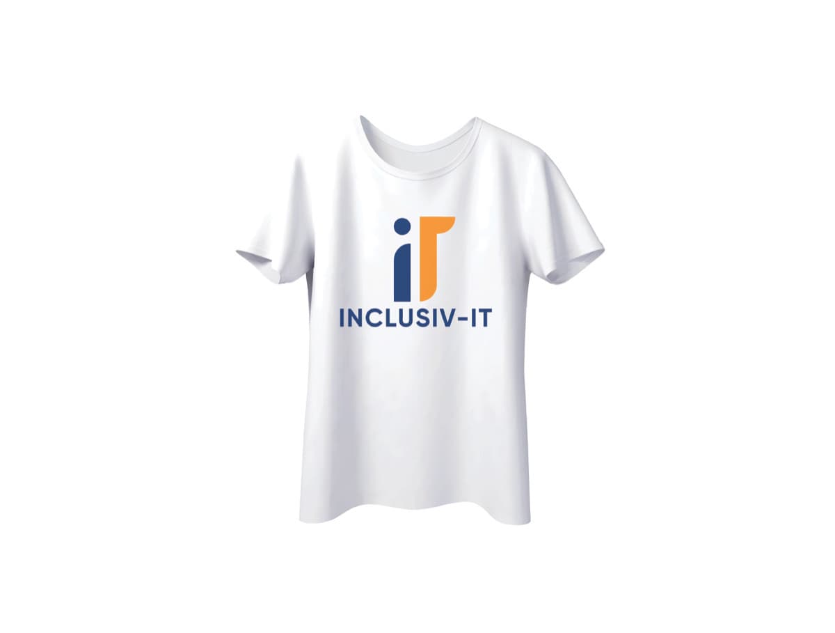 Inclusiv-IT branded t-shirt merch, earlier version