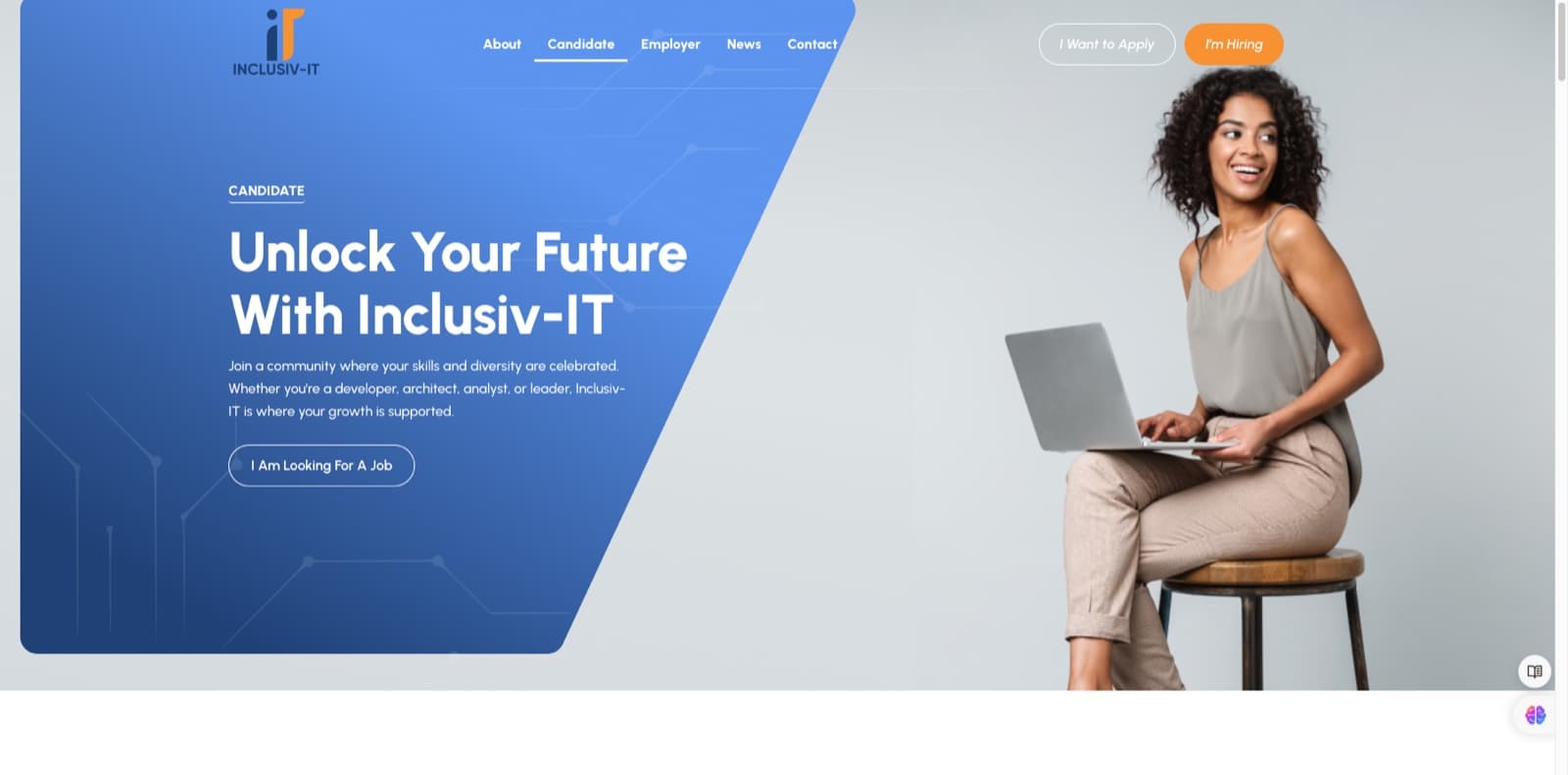 Inclusiv-IT website candidate page for IT job seekers