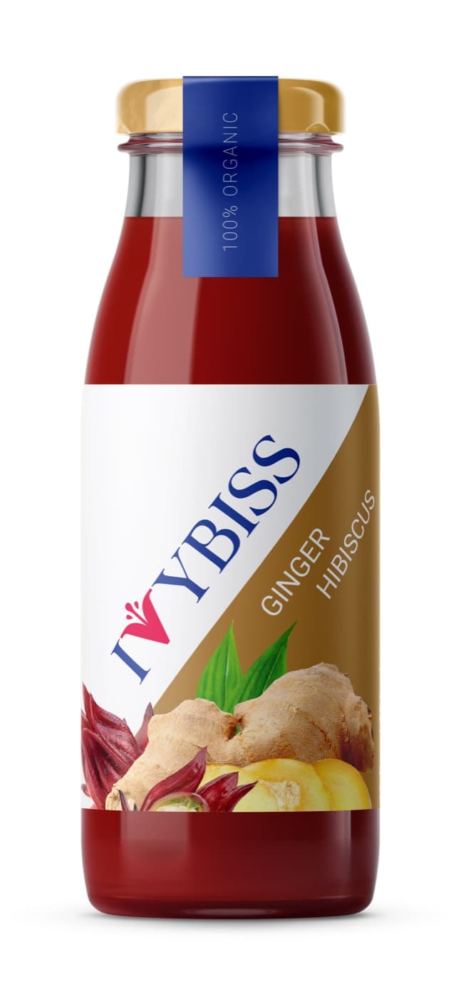Ivybiss Ginger Hibiscus bottle with the production label