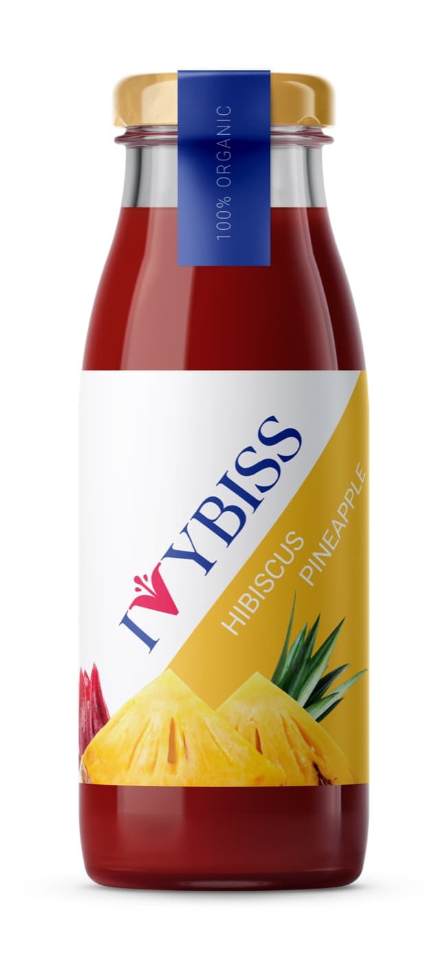 Ivybiss Pineapple Hibiscus bottle with the production label