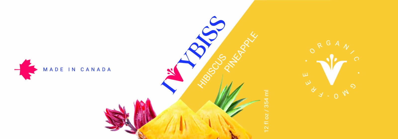Pineapple Hibiscus production label — print-ready 8.6×3 in sticker