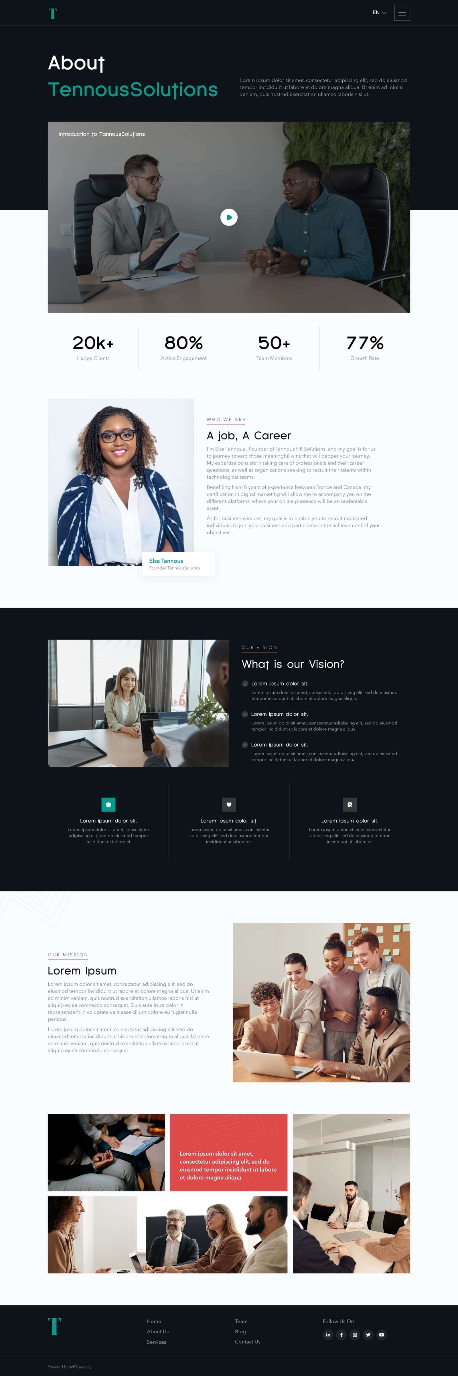 Tannous HR Solutions website — About page with founder bio, full page